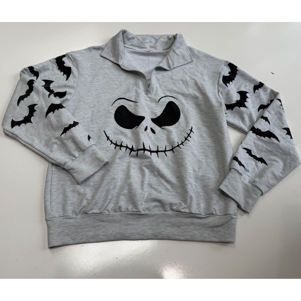Jack Skellington Bat Sleeve Quarter Zip Sweatshirt Heather Gray Medium